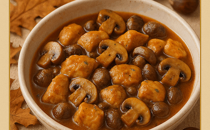 In Cucina:  Spezzatino di tacchino con funghi e castagne