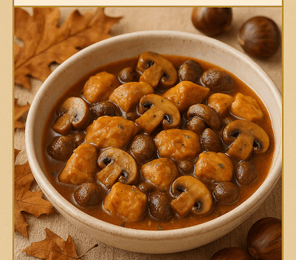 In Cucina:  Spezzatino di tacchino con funghi e castagne