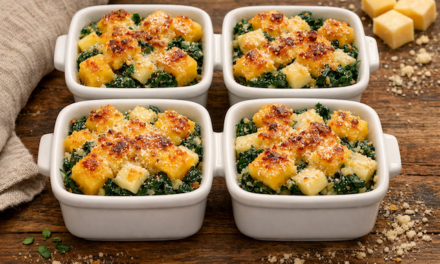 Monoporzioni di polenta, provola e spinaci