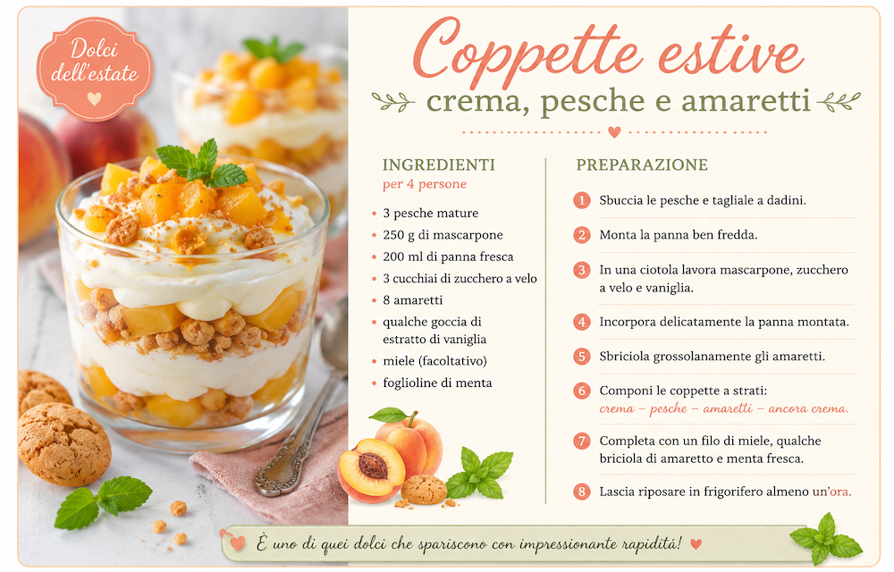 Coppette estive crema, pesche e amaretti